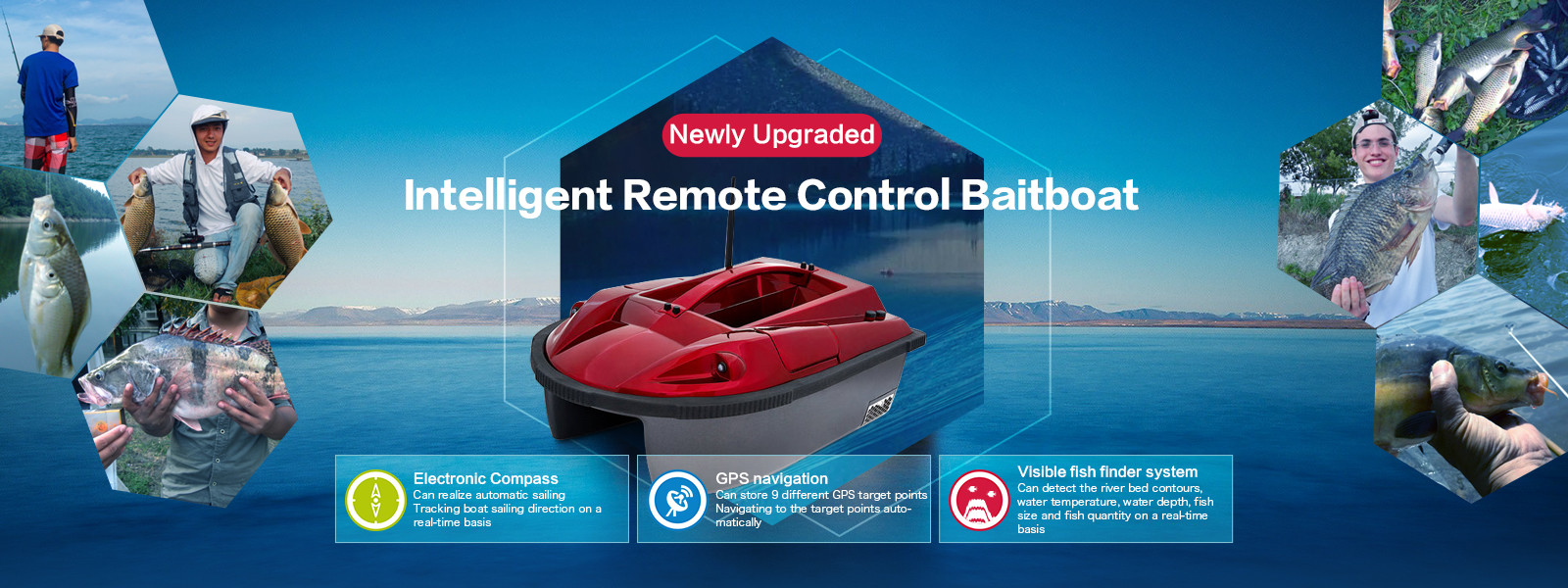 LYX-001B GPS RC Bait Boat on lake water